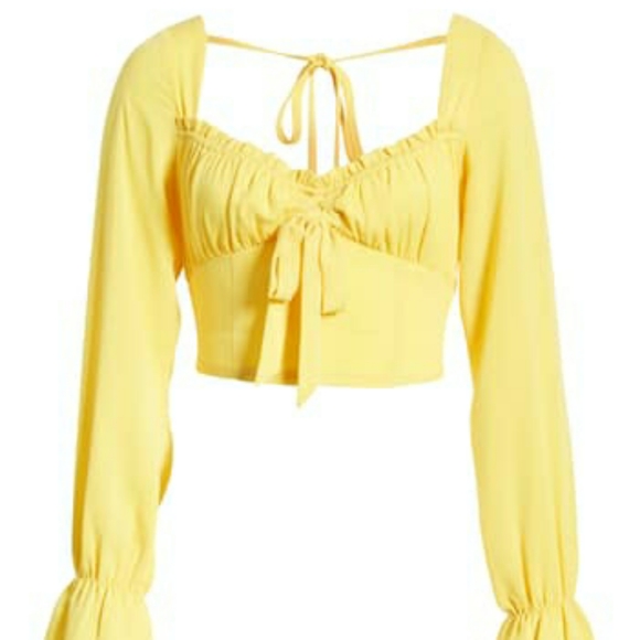 SOLD Tiger Mist ocha tie-front yellow crop top - Picture 2 of 7